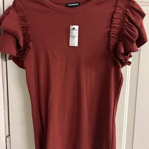 Express Women's Ruffled Sleeve Top - Red